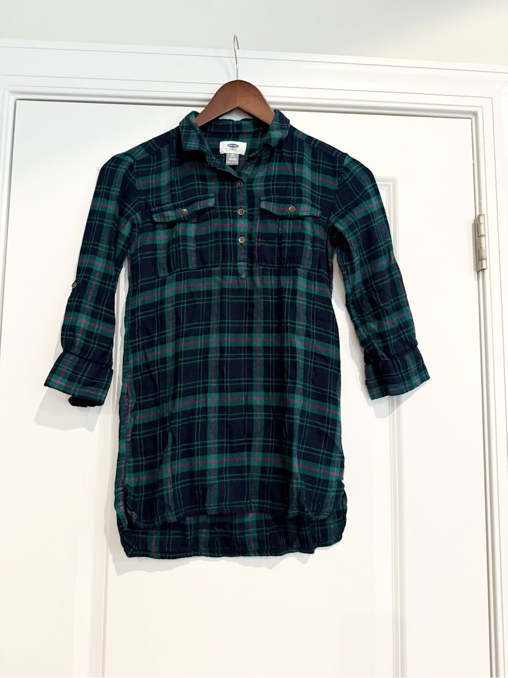Old Navy Dark Green & Navy Plaid Flannel Shirt Dress